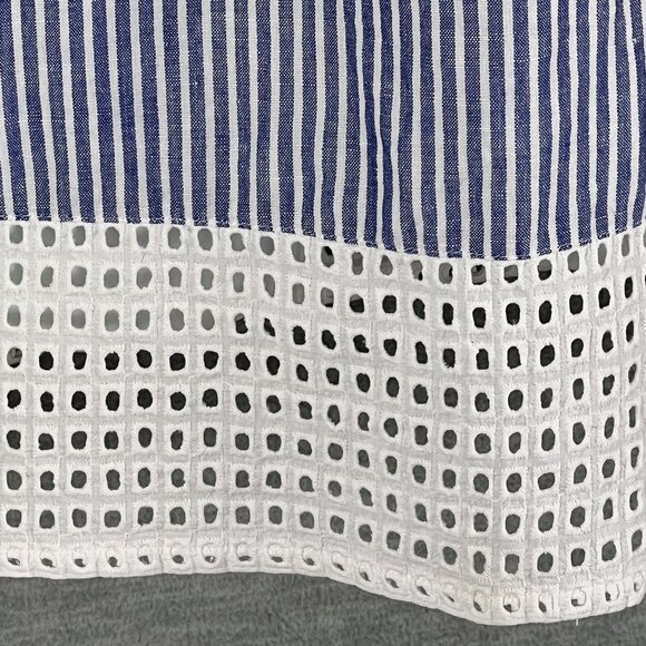 J Crew Women M 60% Linen Swim Dress Striped Eyelet Lace Tassel Drawstring Beachy - Picture 4 of 14